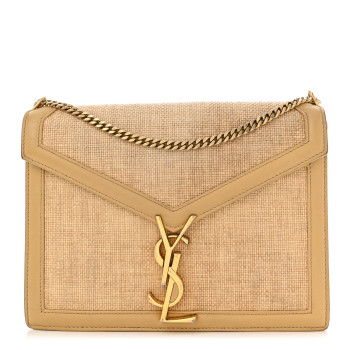 SAINT LAURENT Canvas Calfskin Classic Monogram Cassandra Clasp Bag Grege Brown Gold