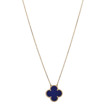 VAN CLEEF & ARPELS 18K Yellow Gold Blue Sevres Porcelain Magic Alhambra Vendome Necklace