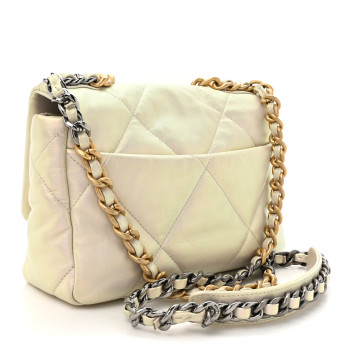 CHANEL Iridescent Calfskin Quilted Medium Chanel 19 Flap White
