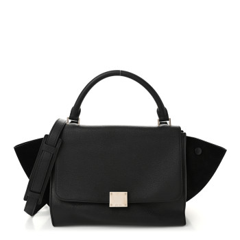 CELINE Drummed Calfskin Suede Small Trapeze Black