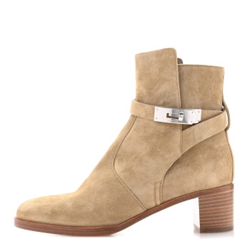 HERMES Suede Frenchie 50 Ankle Boots 36 Beige Gobi