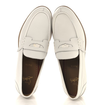 CHRISTIAN LOUBOUTIN Calfskin Mens Penny Flat Loafers 43 White