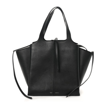 CELINE Supple Natural Calfskin Vertical Tri-Fold Bag Black