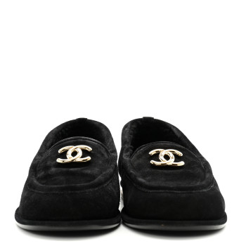 CHANEL Suede Calfskin CC Loafers 36 Black