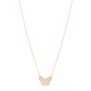 VAN CLEEF & ARPELS 18K Yellow Gold Mother of Pearl Lucky Alhambra Butterfly Pendant Necklace