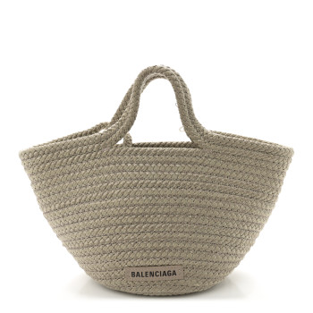 BALENCIAGA Nylon Lambskin Woven Small Ibiza Basket Kaki