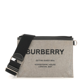 BURBERRY Canvas Horseferry Print Callum Crossbody Grey Black