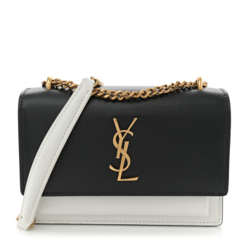 SAINT LAURENT New Aspen Calfskin Bi-Color Monogram Sunset Chain Wallet Black Dirty White