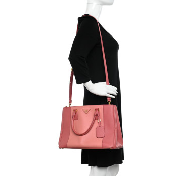 PRADA Saffiano Lux Colorblock Medium Galleria Double Zip Tote Peonia
