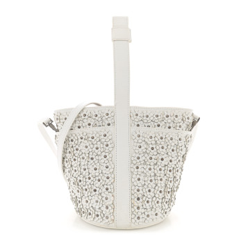 ALAIA Lizard Embossed Calfskin Flower Applique Bucket Bag White ALAIA Lizard Embossed Calfskin Flower Applique Bucket Bag White