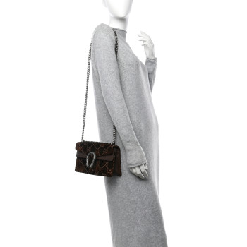 GUCCI Velvet Moon Calfskin Crystal GG Monogram Small Dionysus Shoulder Bag Brown Vintage Cocoa Black Diamond