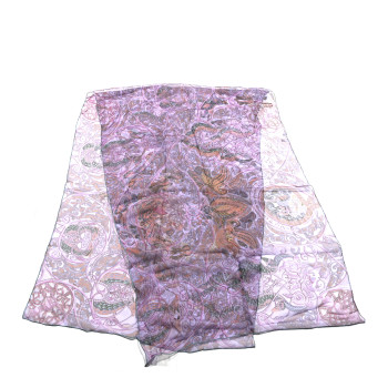 HERMES Silk Mousseline Imprimee La Charmante Aux Animaux Stole Rose Mauve Turquoise