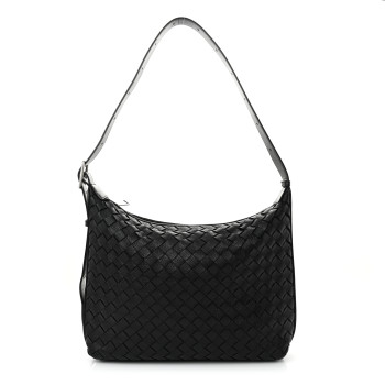 BOTTEGA VENETA Deerskin Intrecciato Small Traveler Hobo Black