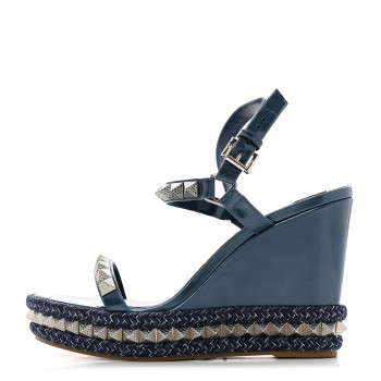 CHRISTIAN LOUBOUTIN Patent Pyraclou 110 Wedge Sandals 41 Blue