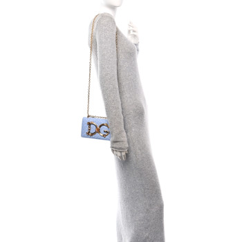 DOLCE & GABBANA Calfskin Boucle DG Girls Phone Shoulder Bag Light Blue