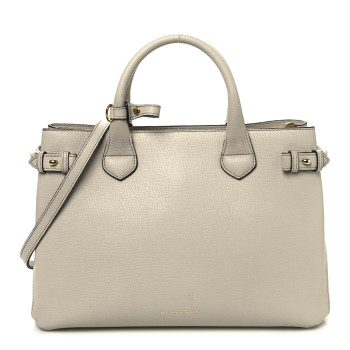 BURBERRY Derby Calfskin House Check Medium Banner Tote Beige