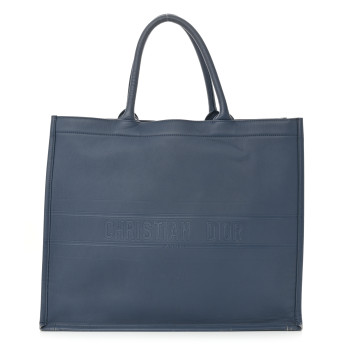 CHRISTIAN DIOR Calfskin Embossed Large Book Tote Blue CHRISTIAN DIOR Calfskin Embossed Large Book Tote Blue