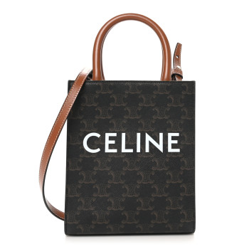 CELINE Triomphe Canvas Calfskin Mini Vertical Cabas Tan