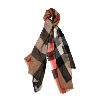 BURBERRY Cashmere Mega Check Fringe Scarf Camel