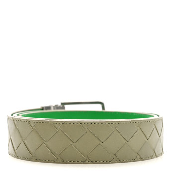 BOTTEGA VENETA Nappa Intrecciato Belt  85 34 Travertine Parakeet