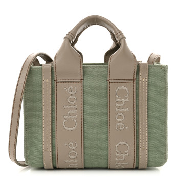 CHLOE Cotton Calfskin Mini Woody Ribbon Tote Faded Green