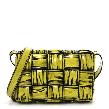 BOTTEGA VENETA Patent Maxi Intrecciato Padded Cassette Crossbody Bag New Chartreuse Black