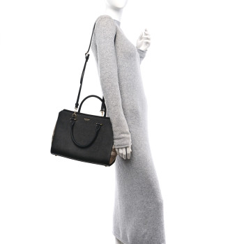 BURBERRY Calfskin Mega Check Small Banwell Tote Black