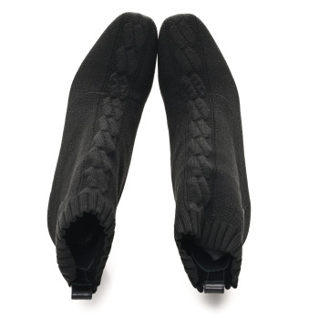 HERMES Knit Calfskin Volver 60 Ankle Boots 38 Black