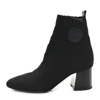 HERMES Knit Calfskin Volver 60 Ankle Boots 38 Black