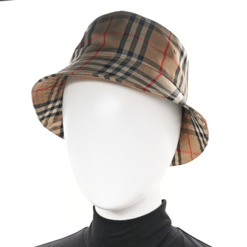 BURBERRY Technical Cotton Vintage Check Bucket Hat M Archive Beige