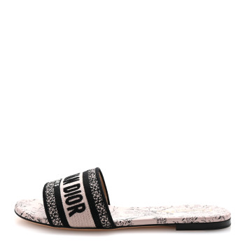 CHRISTIAN DIOR Canvas Jardin d'Hiver Embroidered Dway Flat Slide Sandals 38 Black Nude CHRISTIAN DIOR Canvas Jardin d'Hiver Embroidered Dway Flat Slide Sandals 38 Black Nude