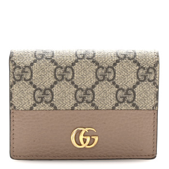 GUCCI Dollar Calfskin GG Supreme Monogram GG Marmont Card Case Porcelain Rose Beige Ebony