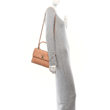 CHANEL Lambskin Quilted Small Trendy CC Dual Handle Flap Bag Camel