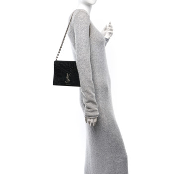 SAINT LAURENT Calfskin Crocodile Embossed Monogram Cassandra Clasp Bag Black Rouge Legion