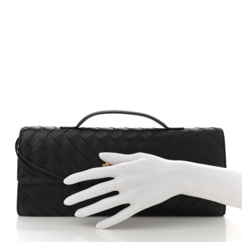 BOTTEGA VENETA Nappa Intrecciato Long Andiamo Top Handle Clutch Black