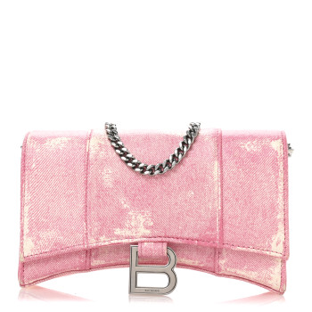 BALENCIAGA Nappa Denim Printed Hourglass Chain Bag Denim Pink