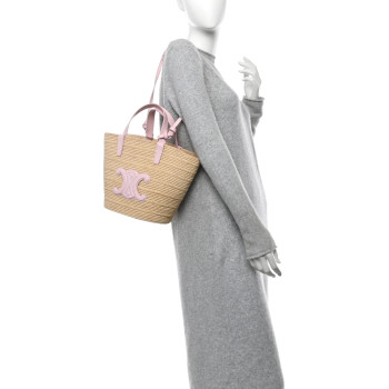 CELINE Raffia Calfskin Triomphe Teen Panier Pink