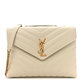 SAINT LAURENT Calfskin Y Quilted Monogram Medium Loulou Chain Satchel Crema Soft