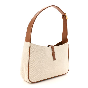 SAINT LAURENT Smooth Calfskin Canvas Le 5 A 7 Hobo Natural Beige Brick