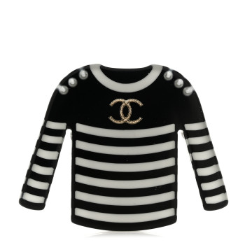 CHANEL Resin Sweater CC Brooch Black White