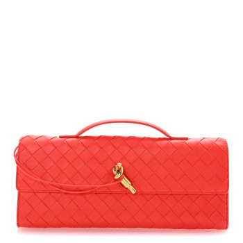 BOTTEGA VENETA Nappa Intrecciato Long Andiamo Top Handle Clutch Cherry Tomato