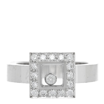 CHOPARD 18K White Gold Diamond Happy Diamond Square Pave Ring 53 6.25