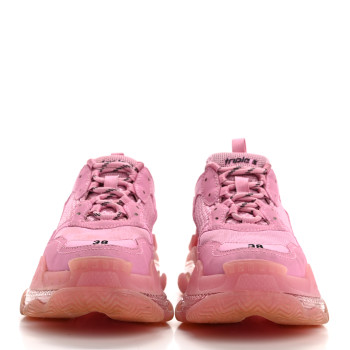 BALENCIAGA Fabric Mesh Clear Sole Womens Triple S Sneakers 38 Pink