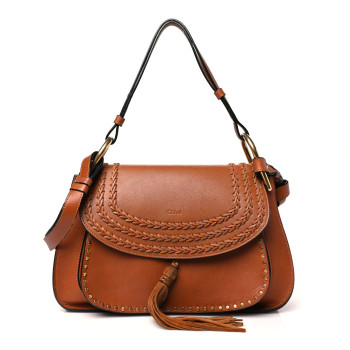 CHLOE Calfskin Braided Medium Hudson Shoulder Bag Caramel