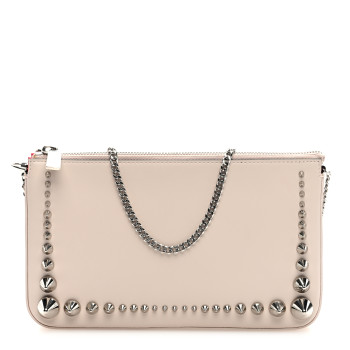 CHRISTIAN LOUBOUTIN Calfskin Paris Spiked Loubila Chain Clutch Leche