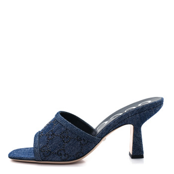 GUCCI Denim Crystal GG Monogram Mules 38 Blue
