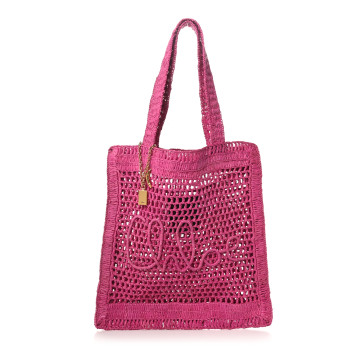 CHLOE Raffia Summer Banana Tote Fuchsia Rose