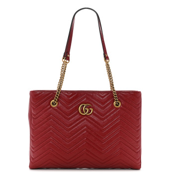 GUCCI Azalea Calfskin Matelasse Medium GG Marmont Slim Tote Romantic Cerise