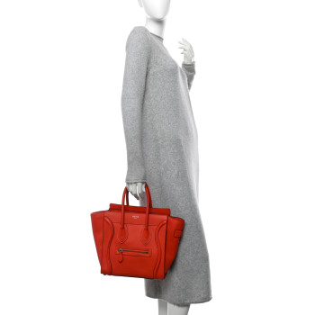 CELINE Pebbled Calfskin Micro Luggage Vermillion