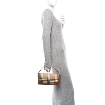 BURBERRY Coated Canvas Calfskin Vintage Check Small Note Crossbody Bag Briar Brown